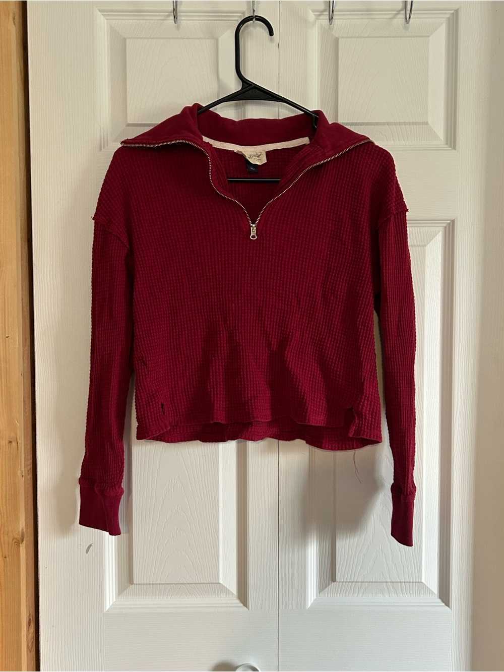 Universal Thread Red Waffle-Knit Half-Zip Long Sleeve Top